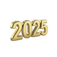 Golden 2025 numbers in 3D design symbolize futuristic and optimistic outlook. shiny metallic finish adds touch of elegance and modernity to composition png