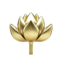golden lotus flower with shiny, metallic finish symbolizes purity and enlightenment. elegant design and smooth texture create luxurious and serene aesthetic png