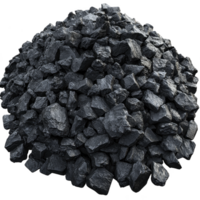 pile of black coal rocks is stacked in mound, showcasing their rough texture and dark color. coal pieces vary in size, creating rugged and natural appearance png