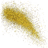 vibrant burst of golden glitter scatters across transparency background, creating dynamic and festive atmosphere. shimmering particles vary in size, adding depth and movement to composition png
