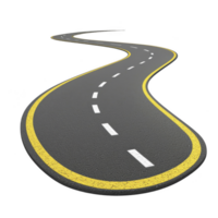 winding road with yellow and white lines curves against transparent background, suggesting journey or path. road smooth surface and clear markings evoke sense of direction and movement png