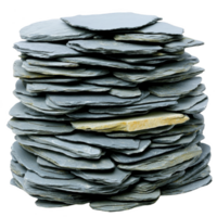 stack of flat, gray slate stones is neatly arranged, showcasing their natural texture and layered formation. stones are primarily used for landscaping and construction, adding rustic charm to png