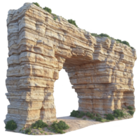 natural rock arch formation stands majestically, showcasing layers of sedimentary rock with green vegetation on top, under clear sky. arch texture and colors create stunning visual png