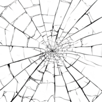 shattered glass pattern creates intricate web of cracks against transparency background, evoking sense of chaos and fragility. radial design draws eye to center png