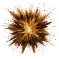 dynamic explosion of brown and beige powder creates starburst effect against transparency background, capturing sense of energy and motion. particles radiate outward, forming sharp, spiky patterns png