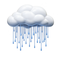 fluffy white cloud with blue raindrops falling from it, creating whimsical and playful atmosphere. cloud appears soft and cartoon like, with glossy texture png