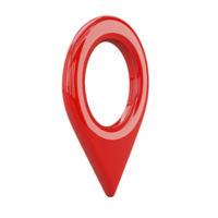 shiny red 3D location pin icon, symbolizing navigation and direction, stands out against plain background. Its glossy finish and vibrant color make it eye catching and modern png