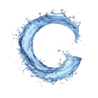 dynamic splash of water forms shape of letter C against transparency background, capturing motion and fluidity. vivid blue tones and realistic texture create sense of freshness and energy png