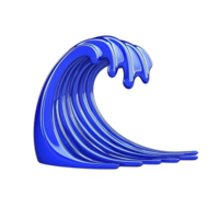 stylized blue wave sculpture with smooth curves and glossy finish, evoking sense of movement and fluidity. design is modern and artistic, capturing essence of ocean waves png