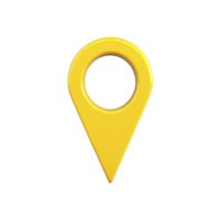 bright yellow map pin icon with circular hole in center, symbolizing location or navigation, stands out against plain background. This simple design is often used in digital maps and applications png
