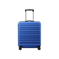 sleek blue hard shell suitcase with telescopic handle and four wheels, perfect for travel. suitcase features modern design with horizontal grooves, offering both style and durability png