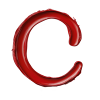 Red letter C painted with bold brush strokes on transparency background, showcasing vibrant and artistic style. texture and color create striking visual impact png
