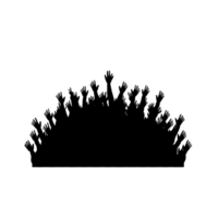 silhouette of crowd with raised hands creates lively and energetic atmosphere, capturing essence of concert or festival. image conveys excitement and unity png