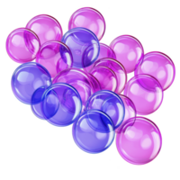 Colorful translucent spheres in shades of pink and blue are clustered together, creating playful and vibrant visual effect. overlapping arrangement adds depth and sense of movement png