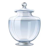 transparent glass jar with lid, reflecting light and casting subtle shadows, stands elegantly. jar smooth surface and classic design evoke sense of simplicity and purity png