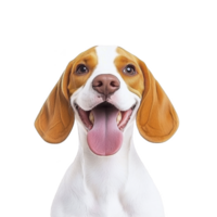 happy beagle dog with wide smile and floppy ears looks directly at camera, showcasing its playful and friendly nature. dog tongue is out, adding to its joyful expression png