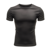 plain black t shirt is displayed against transparency background, showcasing its simple and classic design. short sleeved shirt is fitted, highlighting its casual and versatile style png