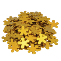 pile of shiny, gold colored jigsaw puzzle pieces shaped like abstract figures, reflecting light and creating playful, luxurious appearance png