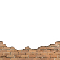torn brick wall with jagged top edge reveals transparency background, creating dramatic contrast. exposed bricks are weathered, adding rustic and aged appearance to scene png