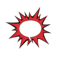 red comic style speech bubble with jagged edges, resembling explosion, is set against transparent background, perfect for adding dynamic text to designs png