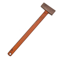 vintage wooden mallet with long orange handle and rectangular head, showing signs of wear and age, isolated on transparency background png