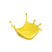 vibrant splash of yellow paint forms dynamic crown shape against transparency background, capturing motion and energy. glossy texture and bright color create striking visual impact png