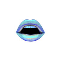 digital artwork of vibrant, holographic lips with futuristic, iridescent glow, set against transparency background, creating striking and modern visual effect png