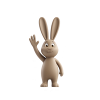 cute cartoon rabbit stands upright, waving cheerfully with one hand raised. rabbit has large ears and friendly expression, conveying sense of warmth and friendliness png
