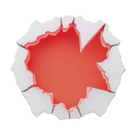 jagged hole in white wall reveals glowing red background, creating dramatic and striking visual effect. contrast between white wall and vibrant red glow adds depth and intrigue png