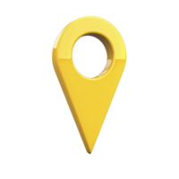 shiny yellow 3D map pin icon with circular hole in center, symbolizing location or navigation. pin is isolated on transparency background, emphasizing its vibrant color and sleek design png