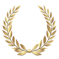 golden laurel wreath symbolizing victory and achievement, often associated with ancient Rome and Greece, is depicted this image. shiny metallic leaves form semicircle, representing honor png