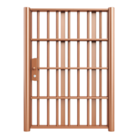 sturdy metal security gate with vertical bars and lock, designed for safety and protection, stands against transparency background. gate brown finish adds touch of elegance png