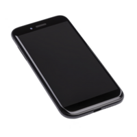 sleek black smartphone with minimalist design, featuring smooth screen and rounded edges, lies at angle on plain background. device exudes modernity and simplicity png