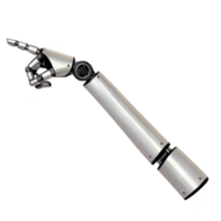 sleek robotic arm with metallic finish is pointing forward, showcasing advanced technology and precision engineering. design highlights innovation in robotics and artificial intelligence png