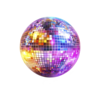 vibrant disco ball with colorful, reflective tiles creates lively and festive atmosphere, perfect for parties and dance events. glowing lights add dynamic and energetic feel png