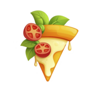 slice of cheesy pizza with fresh tomatoes and basil leaves, creating delicious and appetizing look. melted cheese and vibrant toppings add touch of freshness and flavor png