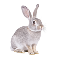 cute gray rabbit with large ears and soft fur sits attentively, showcasing its delicate whiskers and alert expression. rabbit gentle demeanor is highlighted against plain background png
