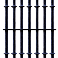 close up view of vertical metal bars forming grid pattern, resembling prison cell door. bars are evenly spaced, creating sense of confinement and security. image conveys somber and serious mood png