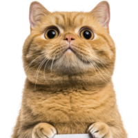 cute ginger cat with wide eyes and curious expression sits upright, showcasing its fluffy fur and adorable paws. cat attentive gaze adds playful charm to scene png