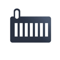 dark blue shipping container icon with minimalist design, featuring vertical lines and loop on top left corner, symbolizing logistics and transportation png