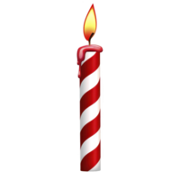 red and white striped candle with bright flame and melting wax creates festive and warm atmosphere. Perfect for celebrations and cozy settings png