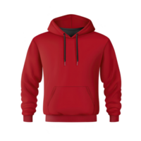 vibrant red hoodie with front pocket and drawstring hood, perfect for casual wear and layering in cooler weather. design is simple yet stylish, offering comfort and versatility png
