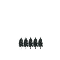 row of five silhouetted trees stands against transparency background, creating minimalist and serene landscape. simplicity of design evokes sense of calm and tranquility png