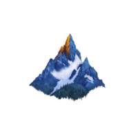 majestic mountain peak with snow covered slopes and golden sunlit summit, surrounded by dense forest at its base, evokes sense of adventure and tranquility png