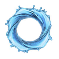 swirling blue water splash forms circular shape, creating dynamic and fluid design. image captures motion and energy of water in visually striking way png