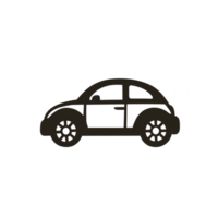 simple black and white sketch of compact car with rounded shape and visible wheels, evoking minimalist and playful design png