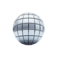 reflective silver disco ball with grid pattern creates retro and festive atmosphere, perfect for parties and dance events. shiny surface adds touch of glamour and nostalgia png