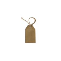 simple brown paper tag with string loop for attachment, isolated on transparency background. tag is rectangular with hole at top for string, often used for labeling or gifting purposes png