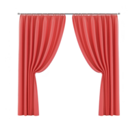 Red curtains elegantly hang from rod, showcasing classic draped design. vibrant color and smooth fabric create warm and inviting atmosphere, perfect for any room decor png
