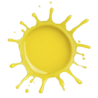 vibrant yellow paint splash forms dynamic circular pattern with droplets radiating outward, creating energetic and artistic visual effect png